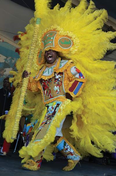 Red Hawk Mardi Gras Indian at Jazz Fest. Photo by Kim Welsh. Red Hawk Mardi Gras Indian at Jazz Fest. Photo by Kim Welsh.