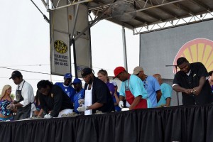 The shucking contest at the 2011 New Orleans Oyster Festival. Photo by Kim Welsh.