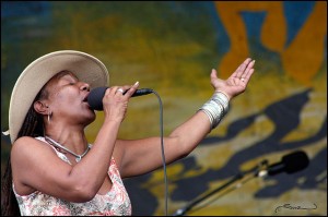 Charmaine Neville at Jazz Fest. Photo by "Queen of the Universe".