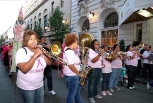 The Original Pinettes Brass Band leading the Stiletto Stroll at Festigals 2011.