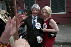Harry Shearer and Judith Owen in costume as Newt and Callista Gingrich. Photo by Chuck Patch.