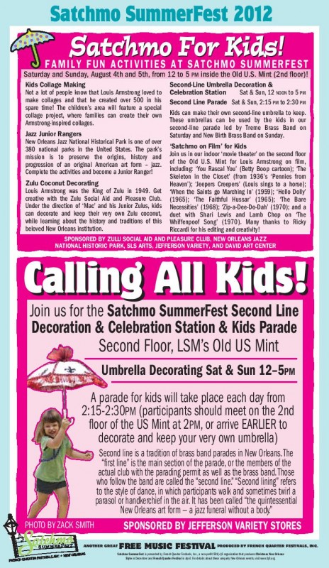 Satchmo Summer Fest 2012 Family Schedule