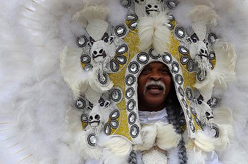Big Chief David Montana, Yellow Pocahontas Mardi Gras Indians, photo, Kim Welsh Big Chief David Montana, Yellow Pocahontas Mardi Gras Indians, photo, Kim Welsh