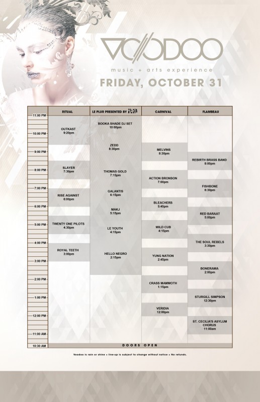 Voodoo 2014 Schedule: Friday, October 31