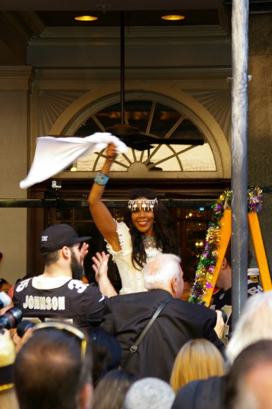 Anais St. John, Greasing of the Poles, Royal Sonesta Hotel, Mardi Gras 2015, Photo by Stephen Maloney