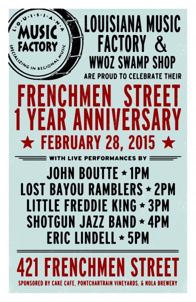 Louisiana Music Factory One Year Anniversary