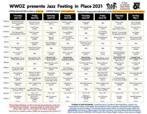 WWOZ Festing in Place schedule